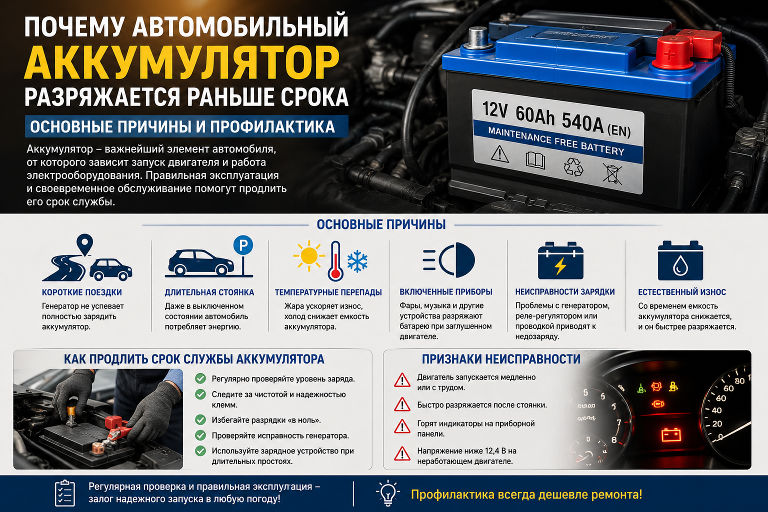 Почему автомобильный аккумулятор разряжается раньше срока: основные причины и способы профилактики